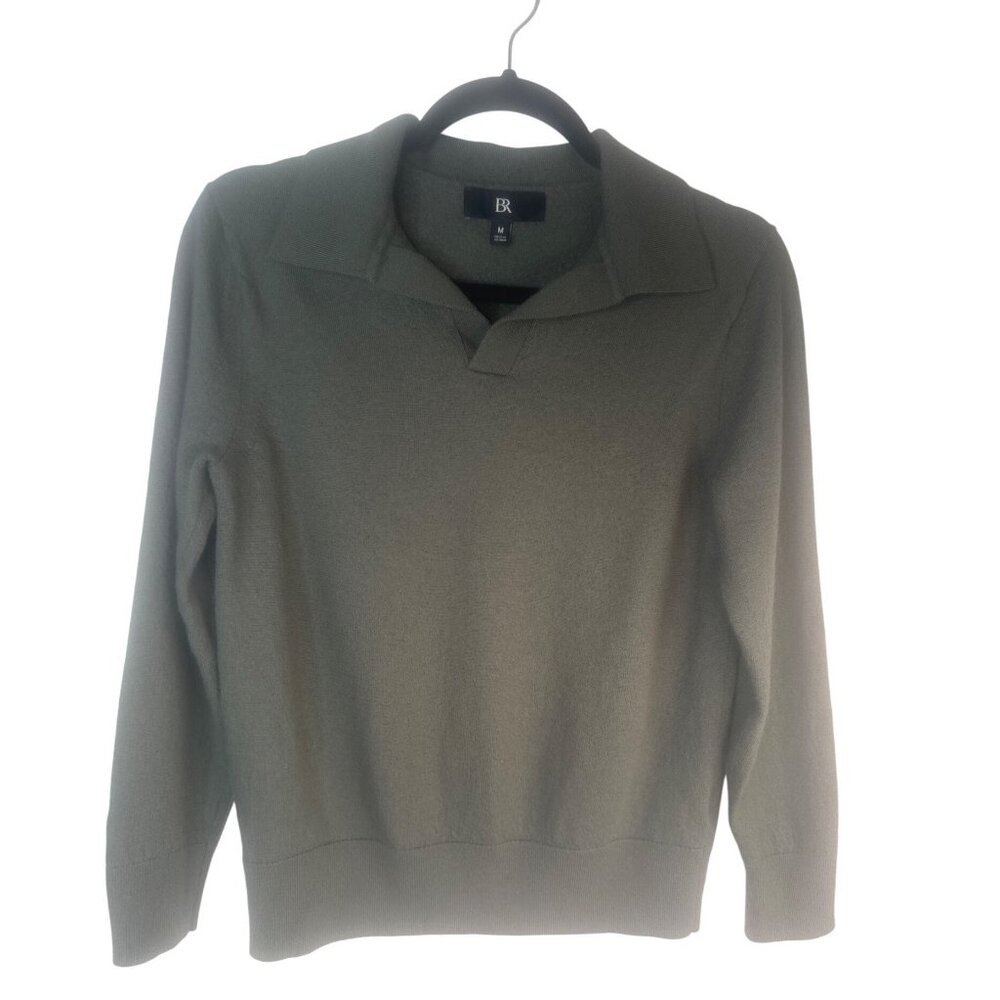 Banana Republic Medium Merino Wool Sage Green Collared Pullover Sweater